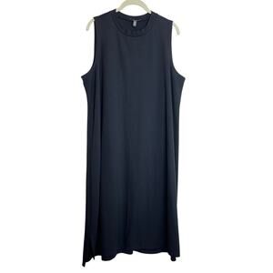 Eileen Fisher Womens XL Black Sleeveless Knit Midi Dress Tencel Blend Minimalist